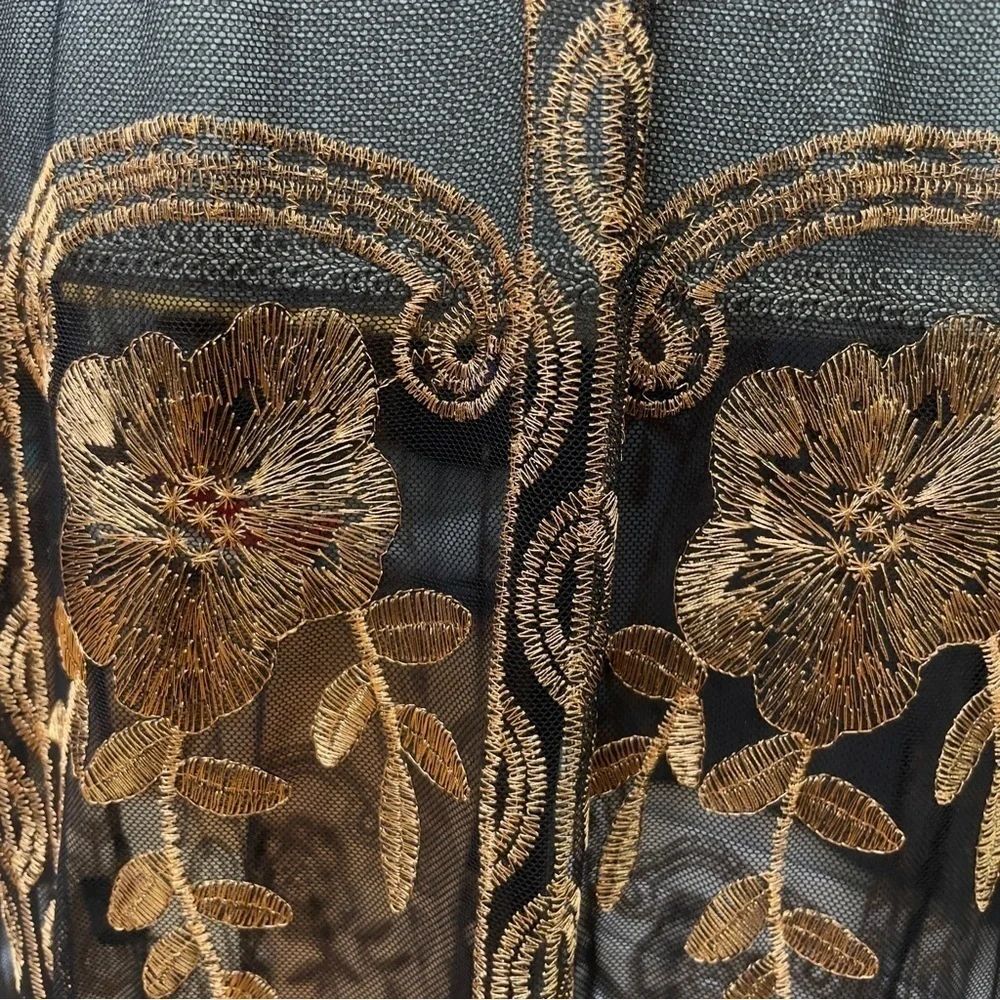 Haute Monde Kimono Duster Robe Jacket Women Size L Bronze Embroidery Boho Retro